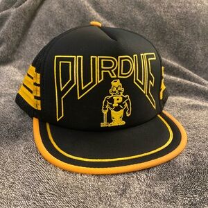 Vintage 80s 3 Stripe Purdue Boilermakers NCAA Black Mesh Trucker Snapback Hat
